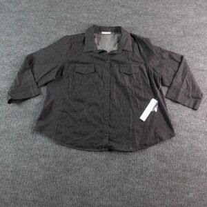 Pale Sky Button-Up Womens 3X Black Tunic Collared 3/4 Sleeve Pockets NWT